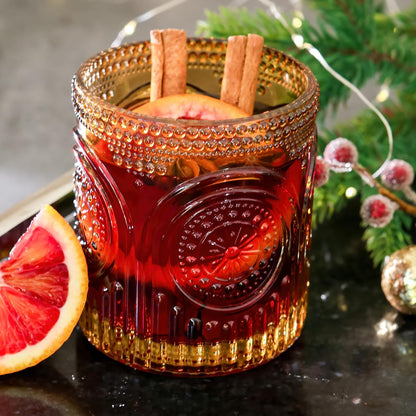 Vintage Amber Drinking Glasses Set of 6 by Kate Aspen - 10 oz Ribbed Glassware for Drinking Water, Juice, Cocktail Glasses - Ribbed Glass Cups Set, Iced Coffee Cup, Kitchen Drinkware or Home Bar