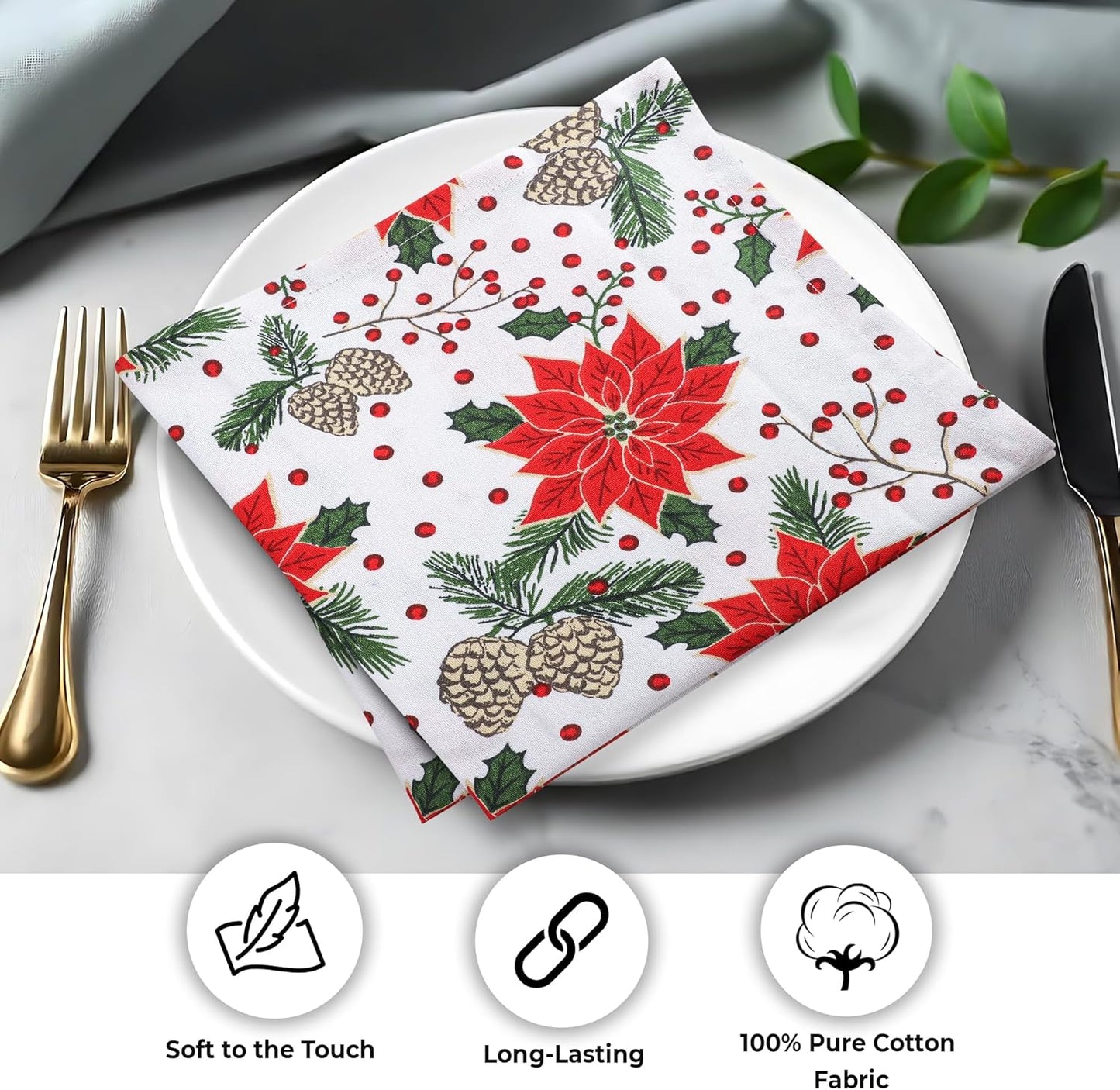 Urban Villa Cloth Napkins Set of 12(20x20 Inches)100% Cotton Napkins Cloth Washable Durable Reusable Absorbent Table Dinner Napkins Cloth for Christmas Hotel Lunch Restaurant Parties –Pine Cone Print