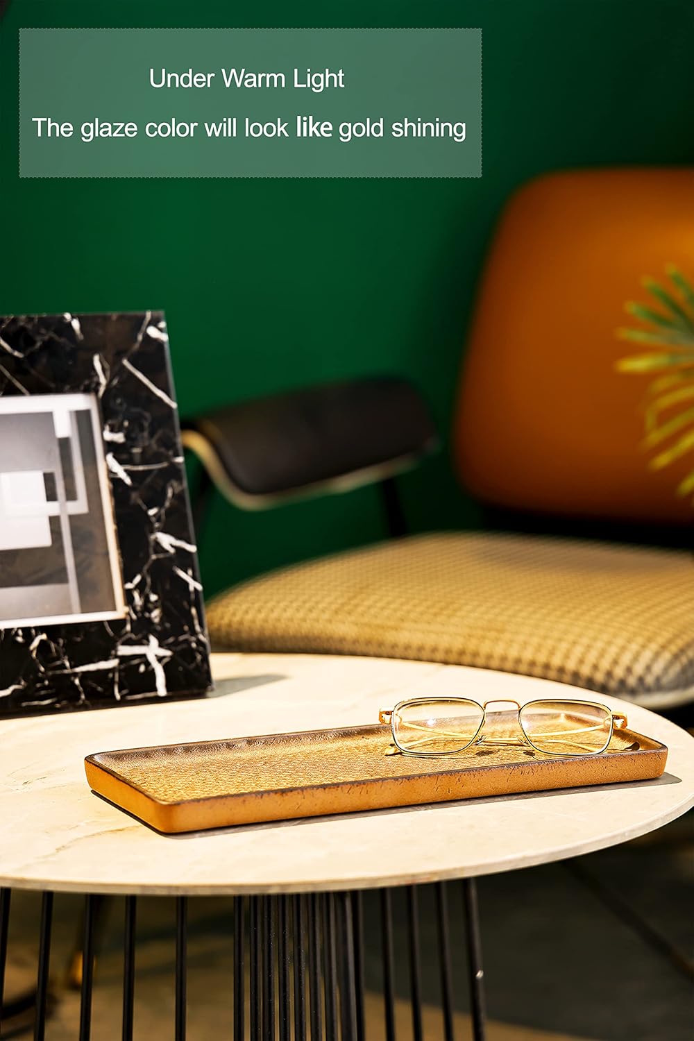 Vanity Tray, Ceramic Decorative Tray, Rectangular, Brown, 12"4.7", Rustic Finish, Raised Edges, Perfect for Perfume, Jewelry, Bath Accessories, Cosmetics, Toiletries