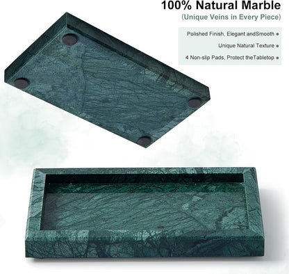 Natural Small Marble Vanity Tray, Luxury Stone Organizer for Bathroom & Kitchen | Holds Soap Dispenser, Jewelry, Perfume | Non-Resin, Non-Ceramic Décor