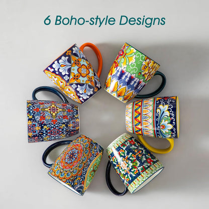 vancasso 12 oz Coffee Mugs Set of 6, Ceramic Mug with Handle, Boho Coffee Cups for Latte, Cappuccino & Hot Chocolate, Dishwasher & Microwave Safe Gift Set, Series SIMI