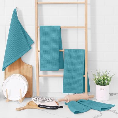 Homaxy 100% Cotton Waffle Weave Kitchen Dish Towels, Ultra Soft Absorbent Quick Drying Cleaning Towel, 13 x 28 Inches, 12-Pack,Lake Blue