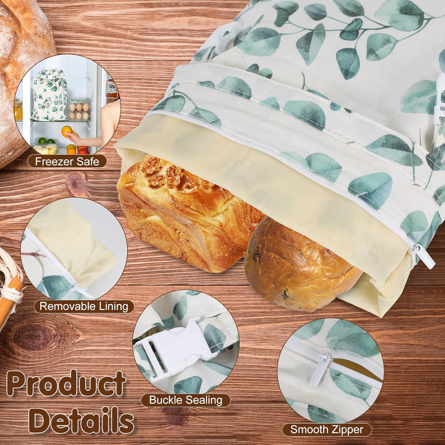 2pcs Reusable Beeswax Bread Bags with Zipper, HSSZXFR Organic Linen Food Storage Cloth Bag, Freshness Preservation Storage to Keep Fresh, for Homemade Sourdough Bread