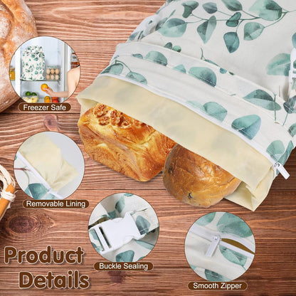 2pcs Reusable Beeswax Bread Bags with Zipper, HSSZXFR Organic Linen Food Storage Cloth Bag, Freshness Preservation Storage to Keep Fresh, for Homemade Sourdough Bread