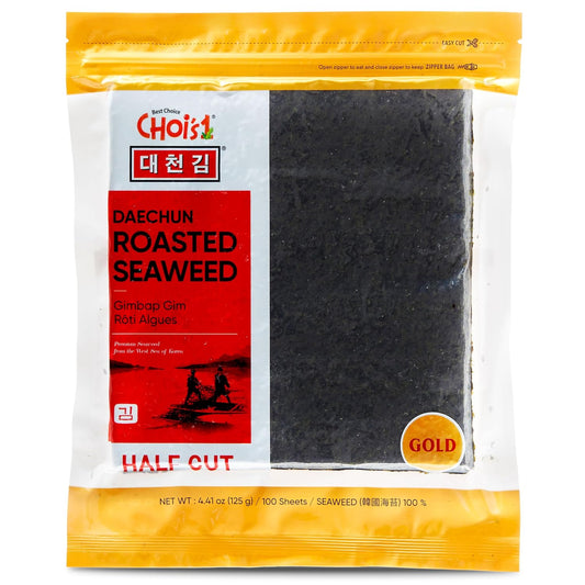 CHOI's 1(Daechun) Roasted Seaweed, GIM, Sushi Nori(100 Half Sheets)/ Resealable, Gold Grade/Product of Korea/Kimbap, Gimbap, Vegan, Keto, Gluten Free, Full of Fiber, Vitamin, Mineral, High protein