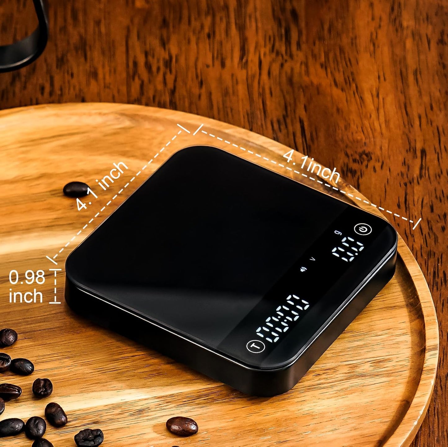 KitchenTour CaféMetric Coffee Scale with Timer 0.1g/2000g - Precision Small Scale for Espresso & Pour Over - Mini Scale with Rechargeable Battery, LED Display - Black