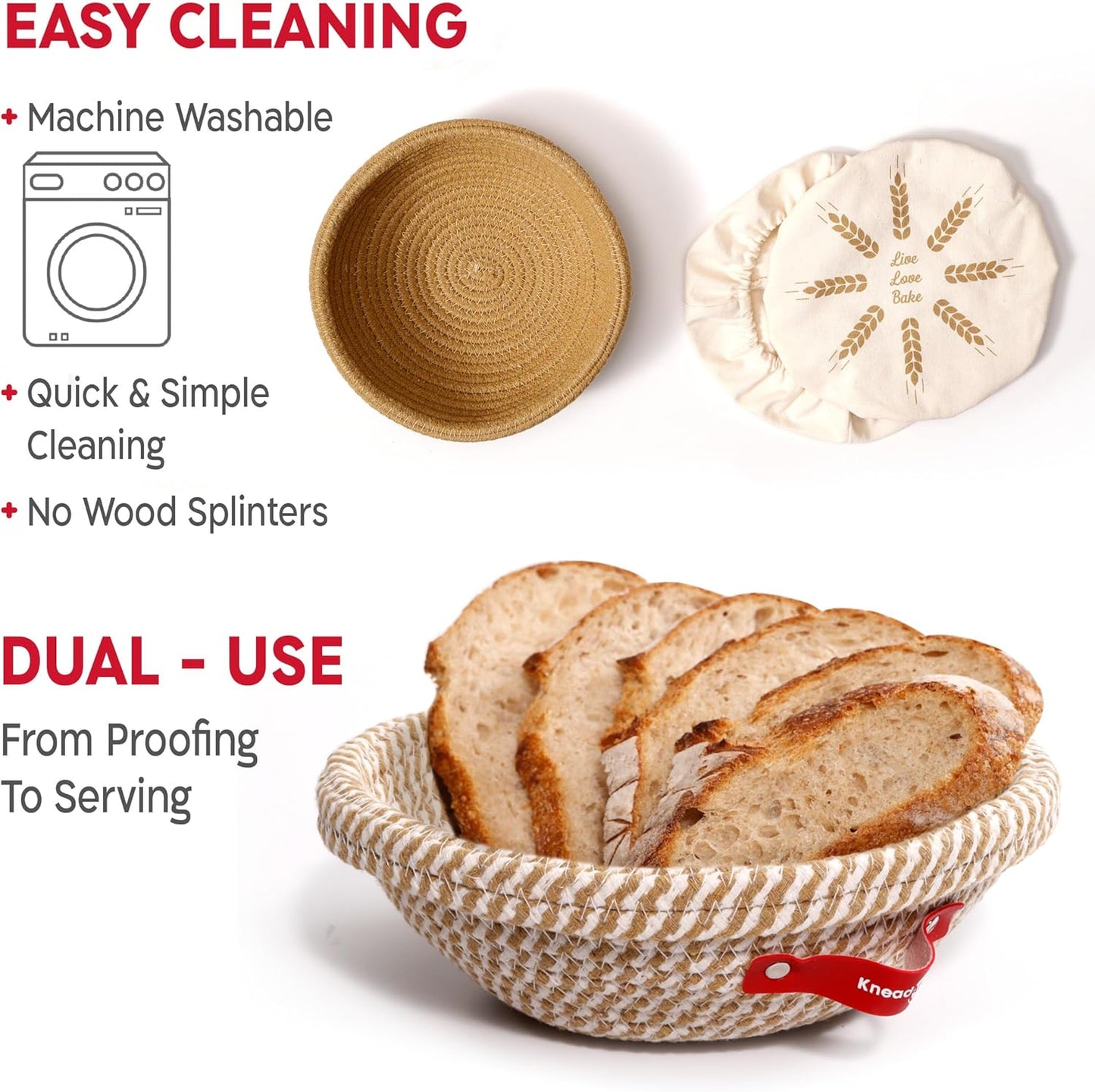 KneadAce Sourdough Starter Kit – 24oz Starter Jar, 2 Cotton Rope Banneton Proofing Baskets, Magnetic Bread Lame for Scoring – Gift for Bakers & Complete Sourdough Bread Baking Set