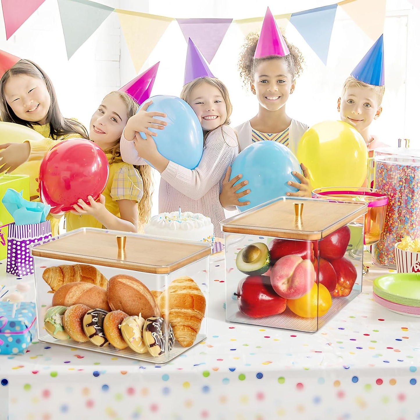 Hudgan Breadbox for Kitchen Countertop, Bread Storage Container with Bamboo Lid for Homemade Bread,Toast, Bagel, Donut, Cookies and Baguette, Large Corner Breadbox Keeper for Muffin