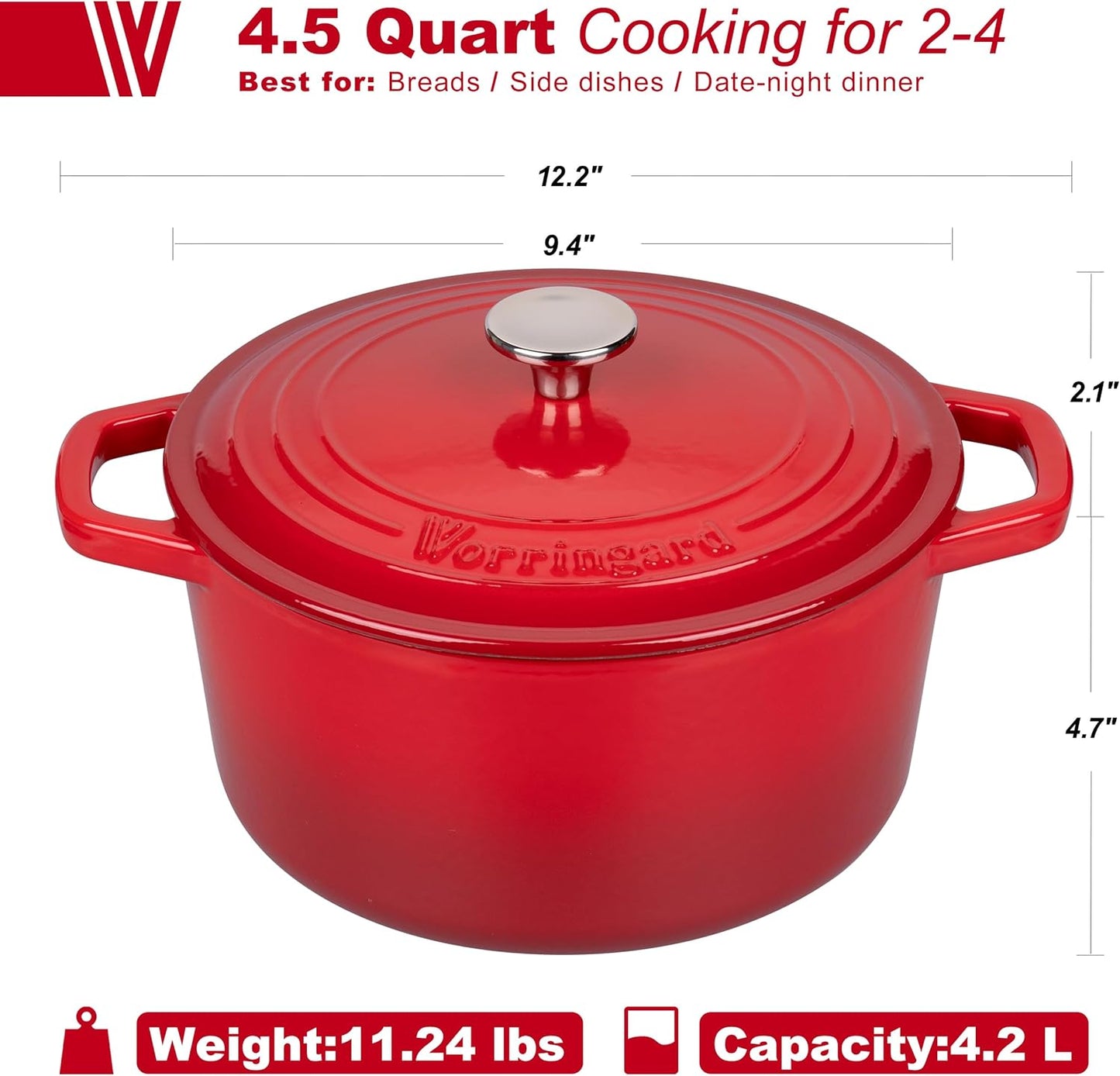 Enameled Cast Iron Dutch Oven Pot with Lid, for Bread Baking, Round Bread Oven- include Sourdough Bread Baking Supplies Set, 4.5QT, Red