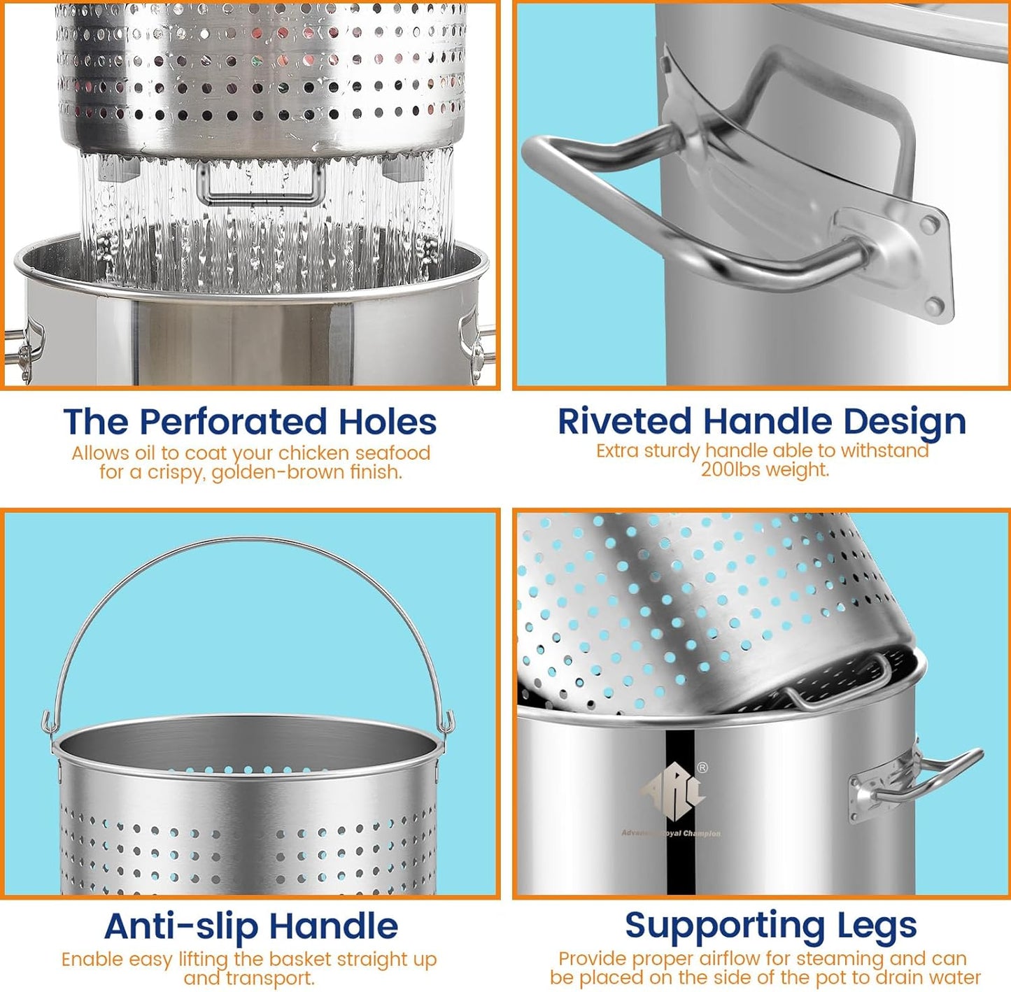 ARC Large Stainless Steel Stockpot with Mixing Paddle for Seafood Boiler Crawfish Pot with Basket and Steam Rack, Stir Paddle for Cooking Crab Lobster Shrimp, and Tamales (32qt+36"spoon, spoon)