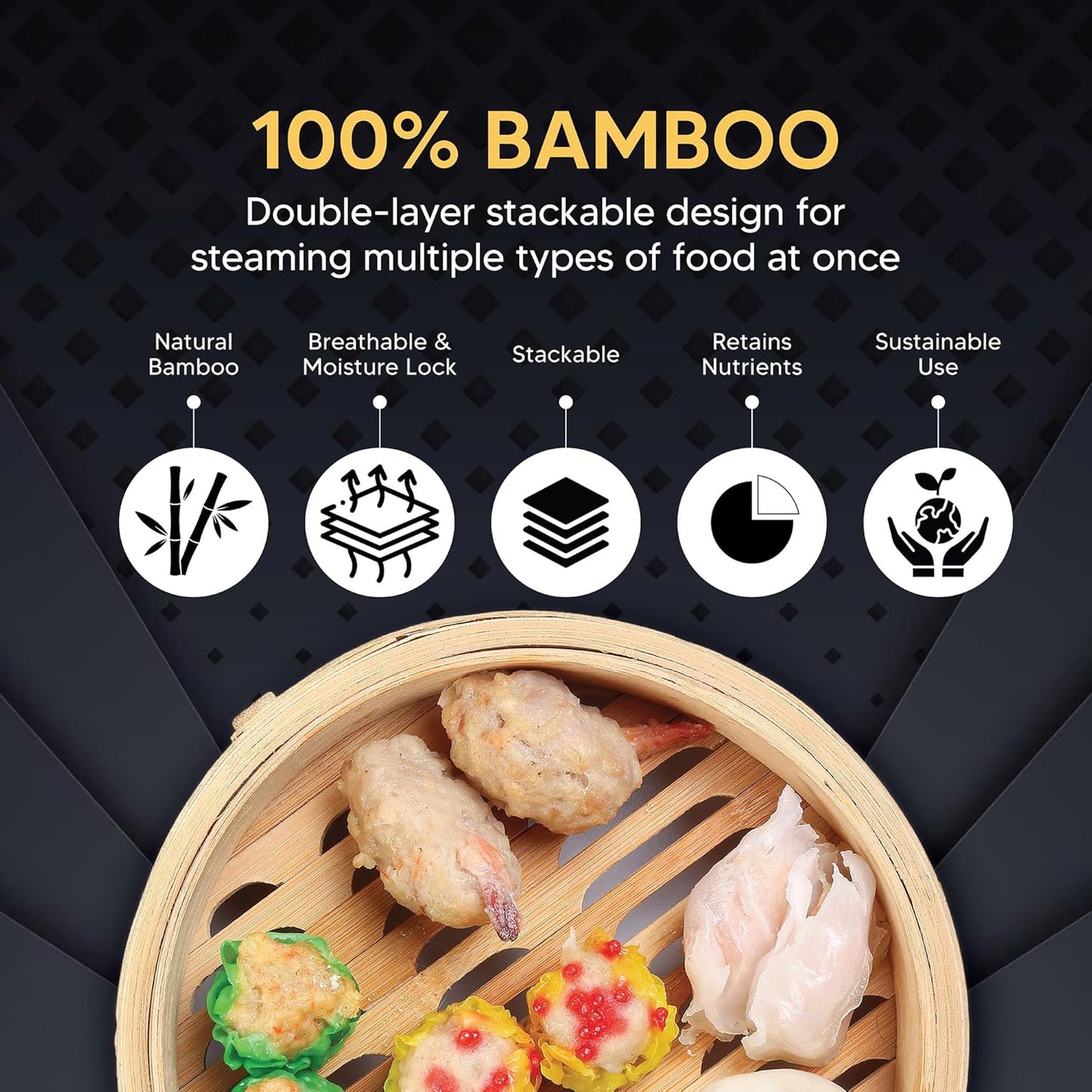 Helen's Asian Kitchen Bamboo Food Steamer with Lid - 100% Natural Bamboo - Basket Steamers for Cooking Dumplings, Dim Sum, Veggies, Fish, Meat - Preserve Nutrients & Flavors - 10-Inch