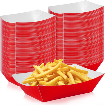 200 Pcs Paper Food Tray Sturdy Disposable Food Boats Nacho Plates Disposable Serving Snack Trays for Catering, Party Birthday Supplies, and Food Service (Red)