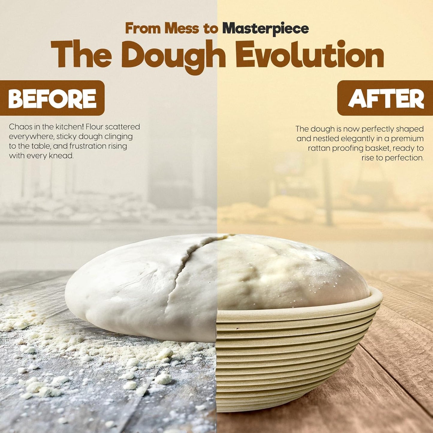 KITTICH Banneton Bread Proofing Basket with Essentials Set, 10 Inch Oval and 9 Inch Round Rattan Baskets with Linen Liners, Perfect for Sourdough Starter Kit - Sourdough Bread Baking Supplies