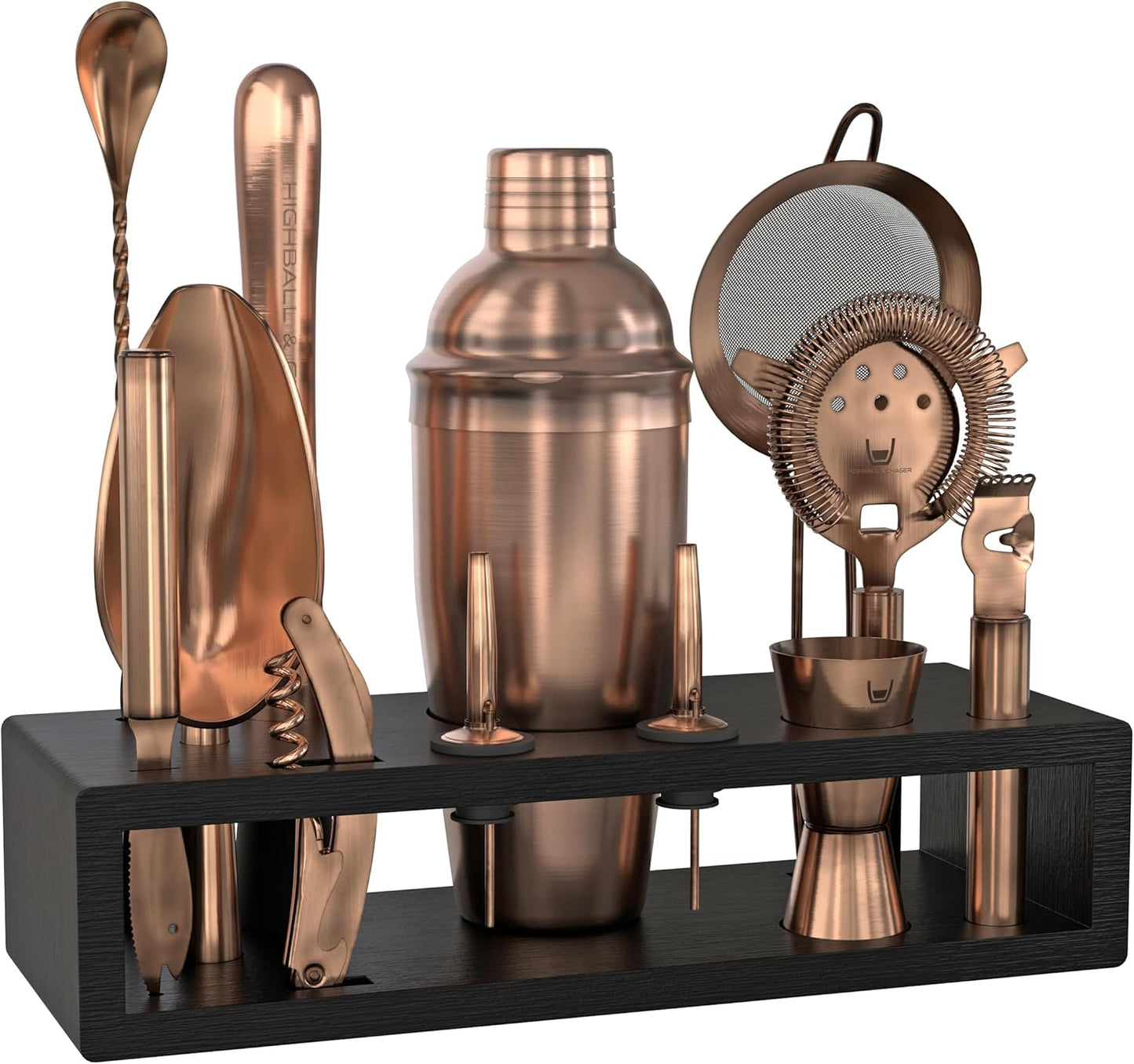 Highball & Chaser 13-Piece Cobbler Cocktail Shaker Set Matte Copper Stainless Steel Bartender Kit For Home Bar Cocktail Set Laser Engraved Cocktail Tools Plus E-Book with 30 Different Cocktail Recipes