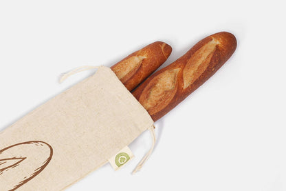 Reusable Linen Baguette Bread Bags - Set of 2 Washable Cloth Bread Bags with Drawstring Closure - Long Size - 29”x7”