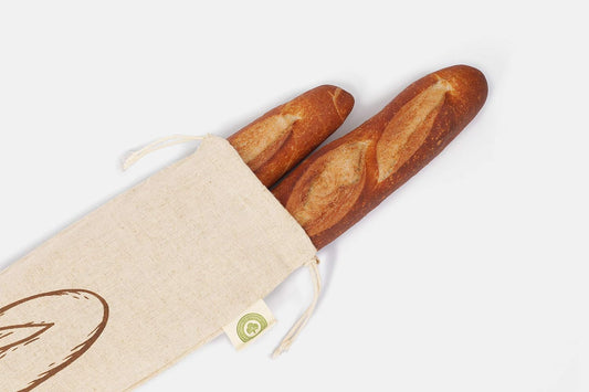 Reusable Linen Baguette Bread Bags - Set of 2 Washable Cloth Bread Bags with Drawstring Closure - Long Size - 29”x7”