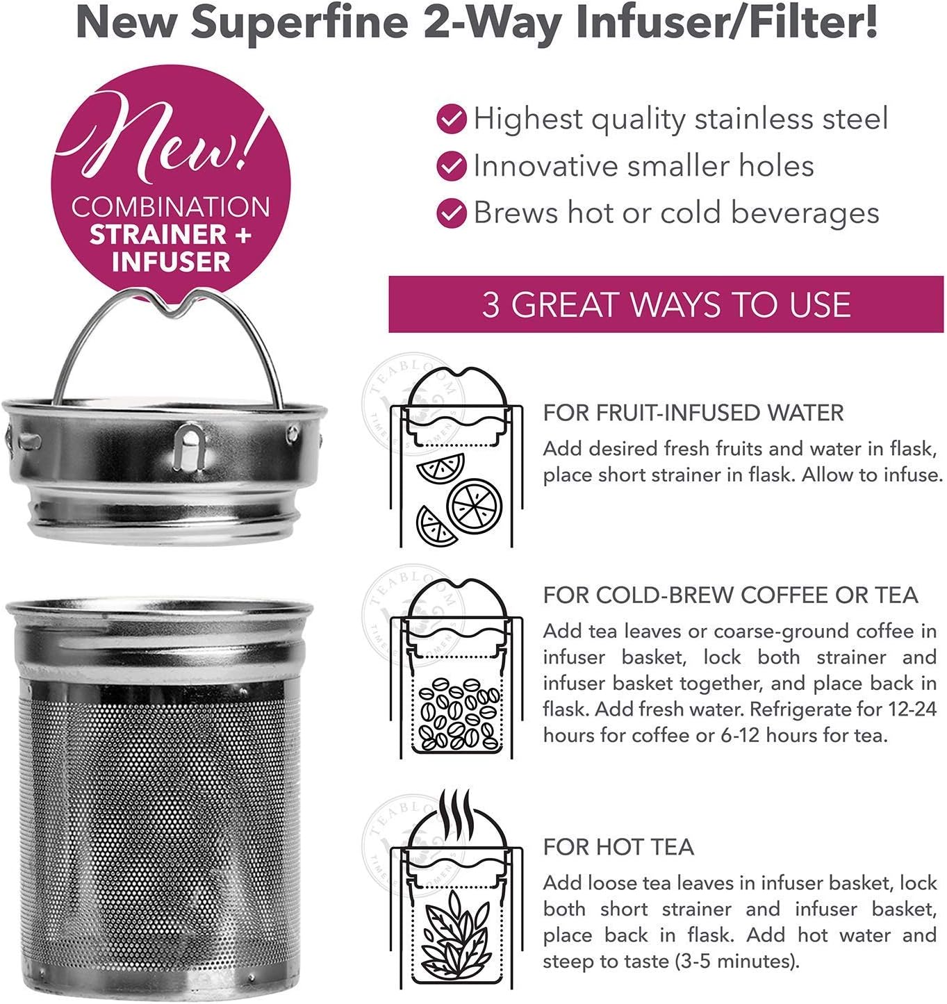 Teabloom - The ORIGINAL All-Brew Travel Tumbler & Thermos | OPRAH’s Favorite | 16oz/480ml Insulated Water Bottle/Tea Flask/Cold Brew Coffee Mug