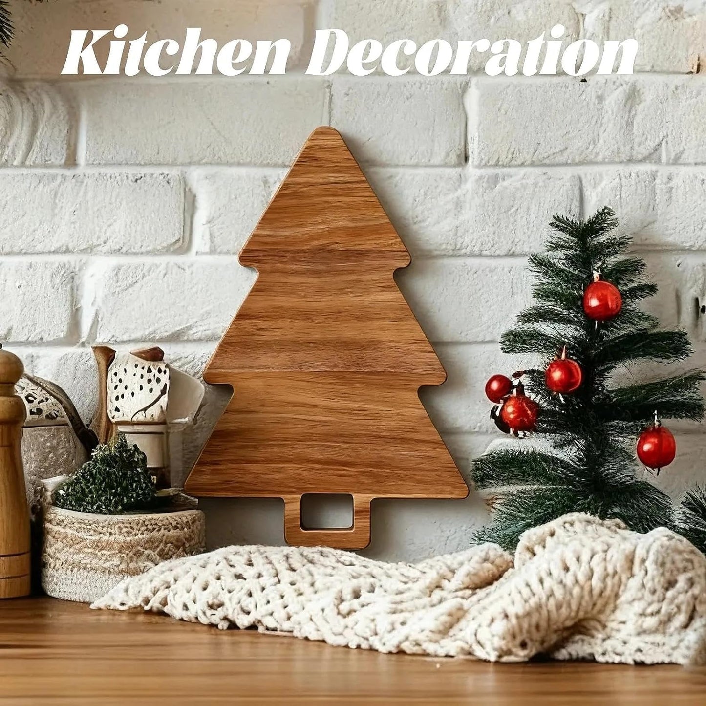 Christmas Tree Cutting Board, Wooden Kitchen Decoration Appetizer Butter Platter Fruit Tray for Charcuterie Holiday