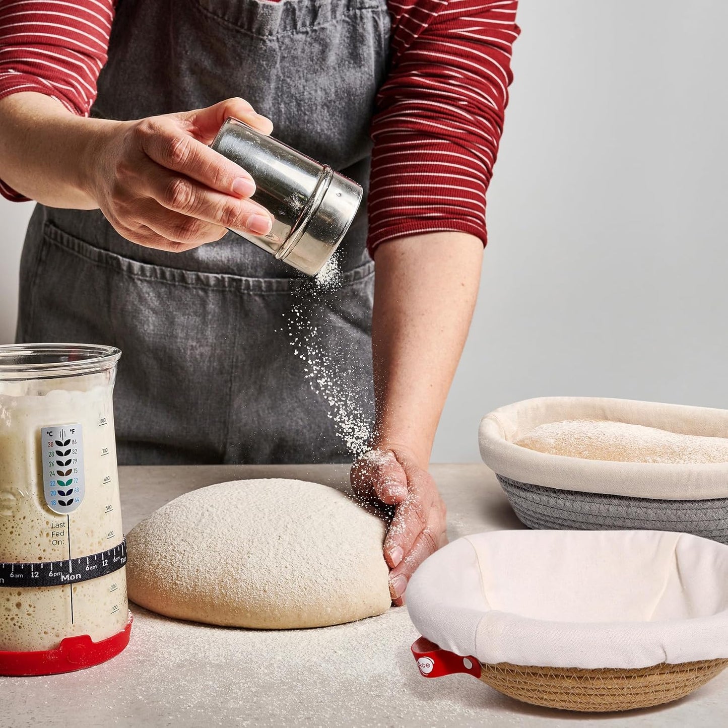 KneadAce Cotton Rope Banneton Bread Proofing Basket Set, Oval & Round Bread Baskets with Liners & Covers for Artisan Bread Baking, Sourdough Bread Baking Supplies