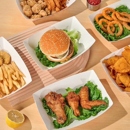 ECOLipak 250 Pack 3lb Paper Food Tray Red, Disposable Paper Food Boats, Food Holder Trays, Serving Boats for Taco Snack Dessert Nacho Hot Dog