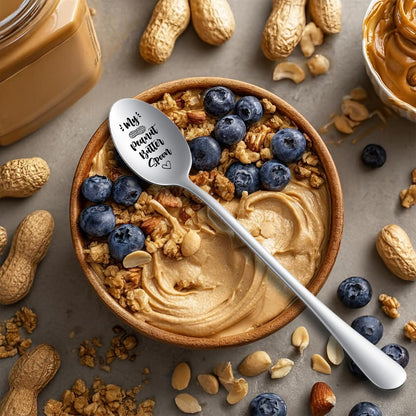 Peanut Butter Spoon - Funny Engraved Stainless Steel Spoon for Peanut Butter Lovers, Dessert Spoon for Moms, Dads, Boys, Girls, Kids Birthdays, Christmas, Valentine's Day G