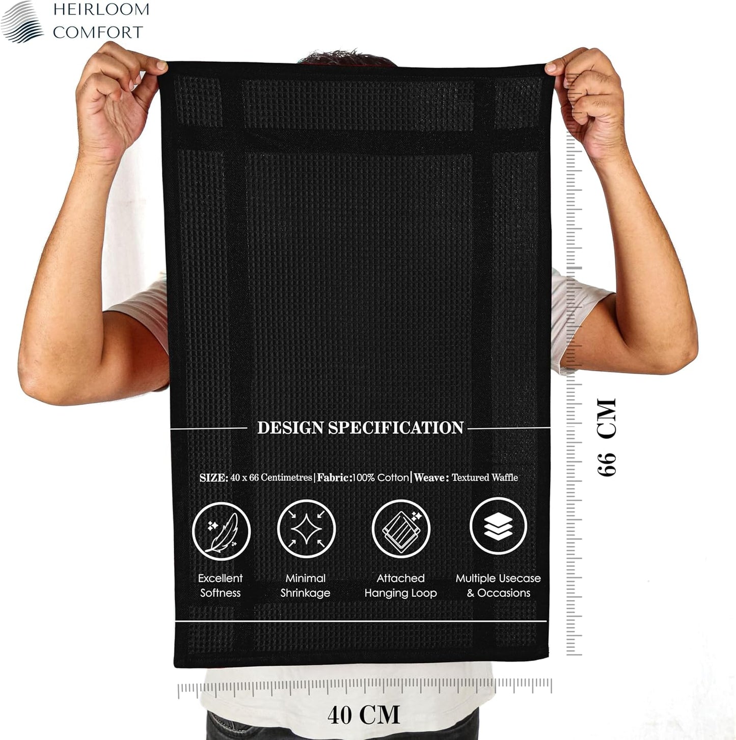 3 Pack Multi Color Waffle Weave Kitchen Towels, 16x26 Inch, 100% Cotton, Super Absorbent, Quick Dry, Hand Towels for Drying Dishes, Cleaning, Durable - White, Grey, Black