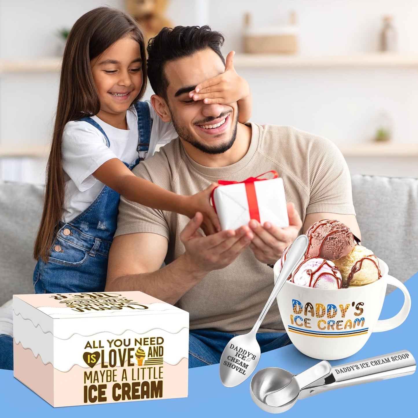 Christmas Daddy Gifts, Gifts for Dad from Daughter Birthday, Daddy's Ice Cream Bowl Scoop Shovel Spoon Set, DadIce Cream Gift from Son Daughter, Ideal Xmas Birthday Father's Day Gift for Him