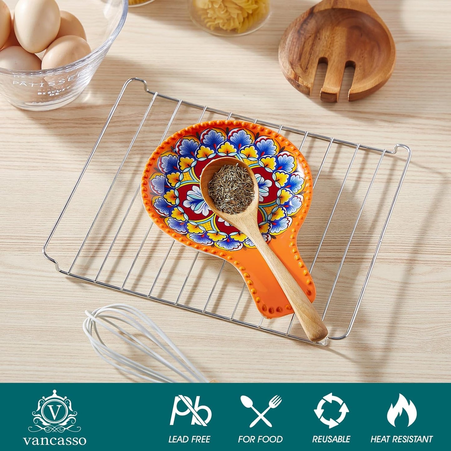 vancasso Ceramic Spoon Rest for Stove Top, 7.7 Inch Cooking Spoon Holder for Kitchen Counter Decor, Spoon Holder for Coffee Spoon Rest, Spoon Cradle, Spatula, Spoons or Tongs, Decorations, Orange