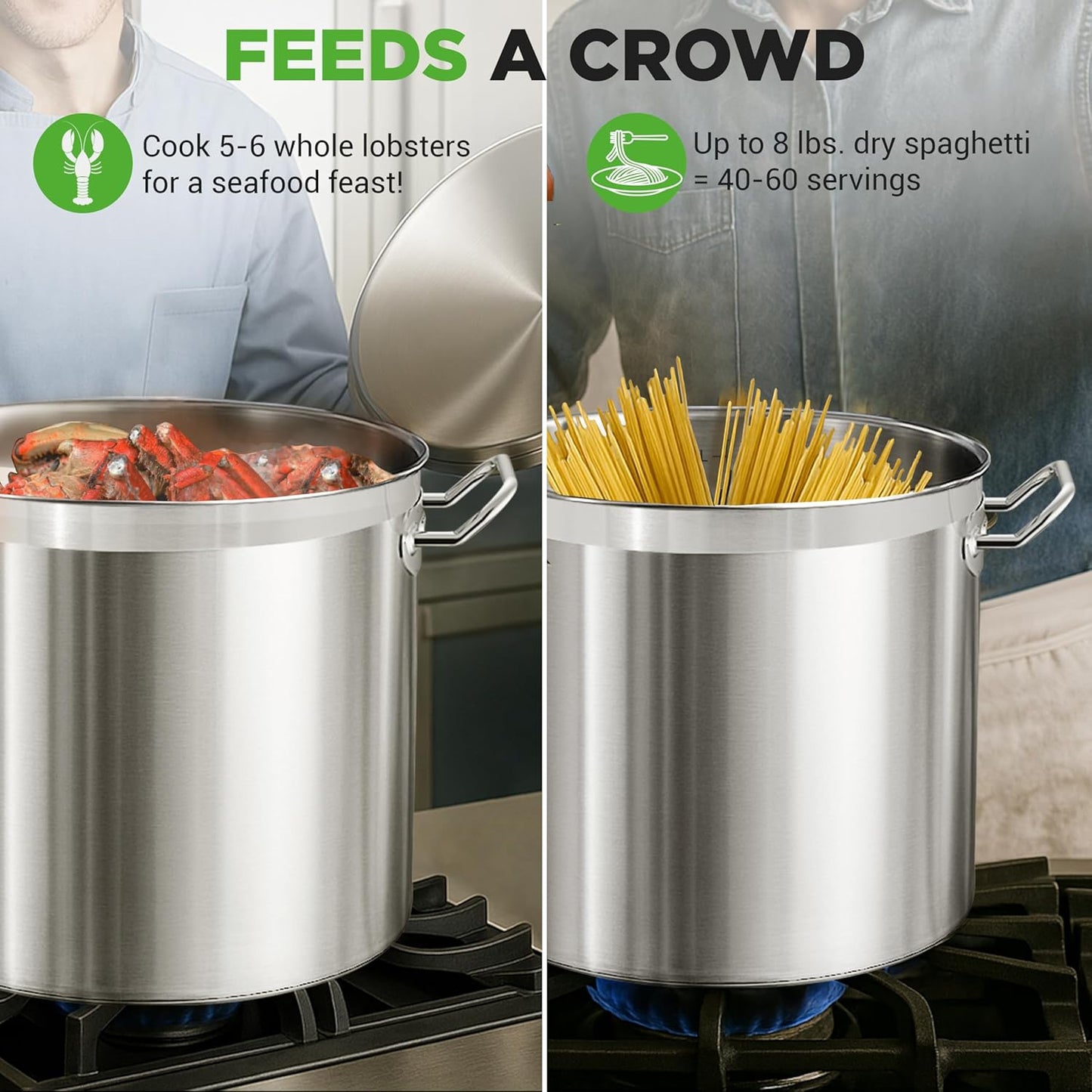 Nutrichef Stainless Steel Cookware Stockpot, 30 Quart Heavy Duty Induction Soup Pot With Stainless Steel Lid And Strong Riveted Handles, Even Heat Distribution, Compatible With Most Cooktops