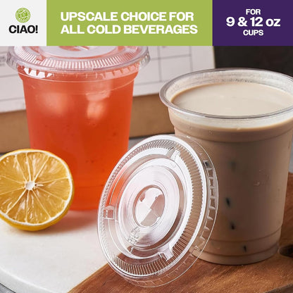CIAO! PET Flat Lid with Straw Slot, Designed and Fit for 9OZ/12OZ PET Cold Drink Cups Only, 92mm (Case of 1,000)