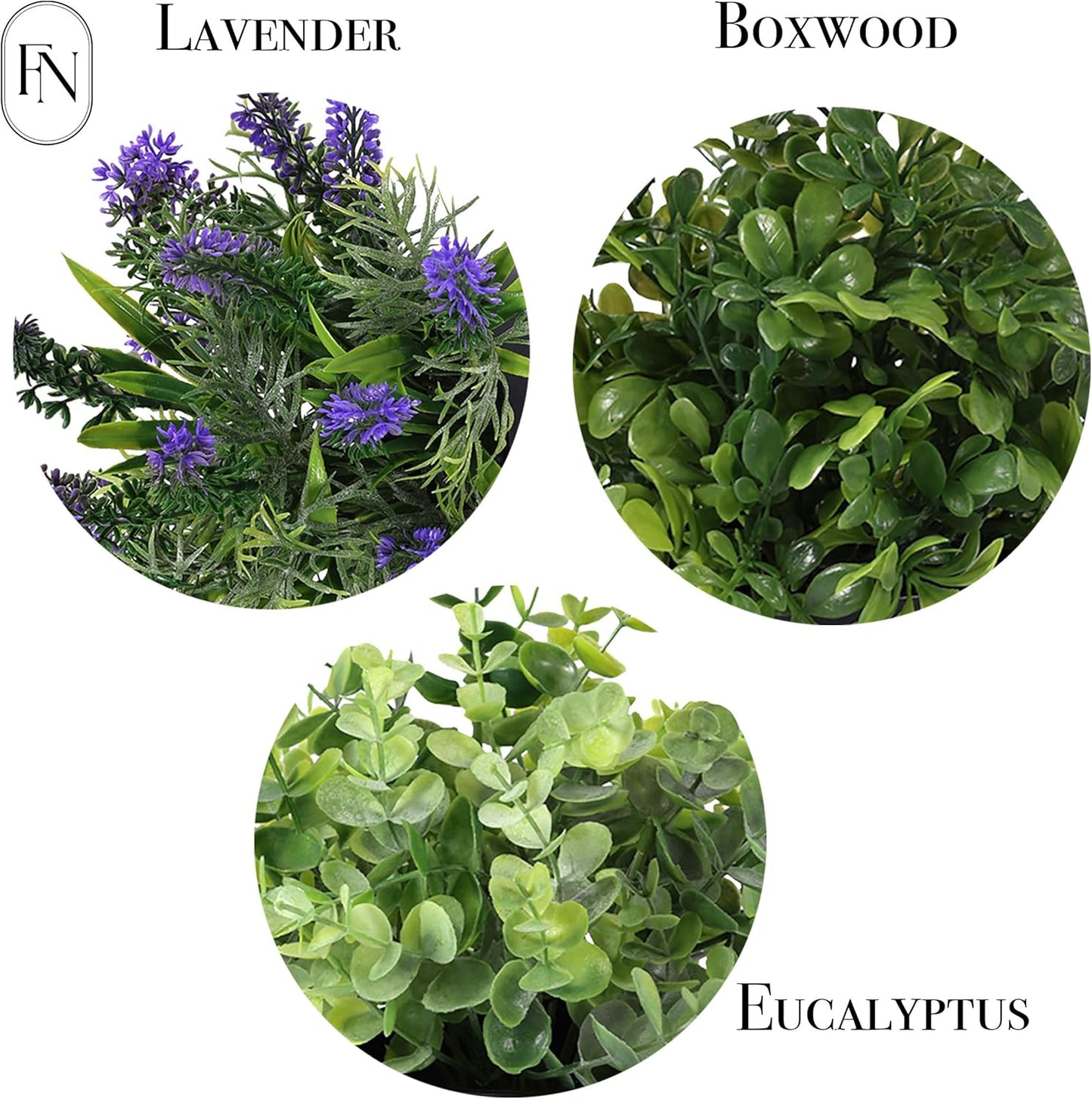 3 PACK 10" H Artificial Plant Greenery Pot (9" W Potted Greenery: Fake Faux Lavender Eucalyptus Boxwood) for Home Decoration Shop Decor Office Desk Dining Table Kitchen Washroom Garden Party Wedding