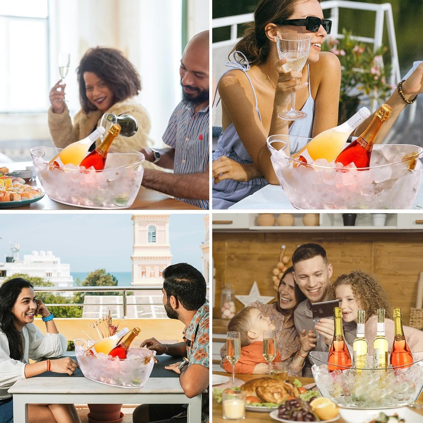 Ice Buckets for Parties, 2pcs Acrylic Champagne Beverage, Drinks Buckets Tub for Cocktail Bar, 5.5L Ice Bucket for Christmas Party(16.5 * 7.3 * 6.8inch)