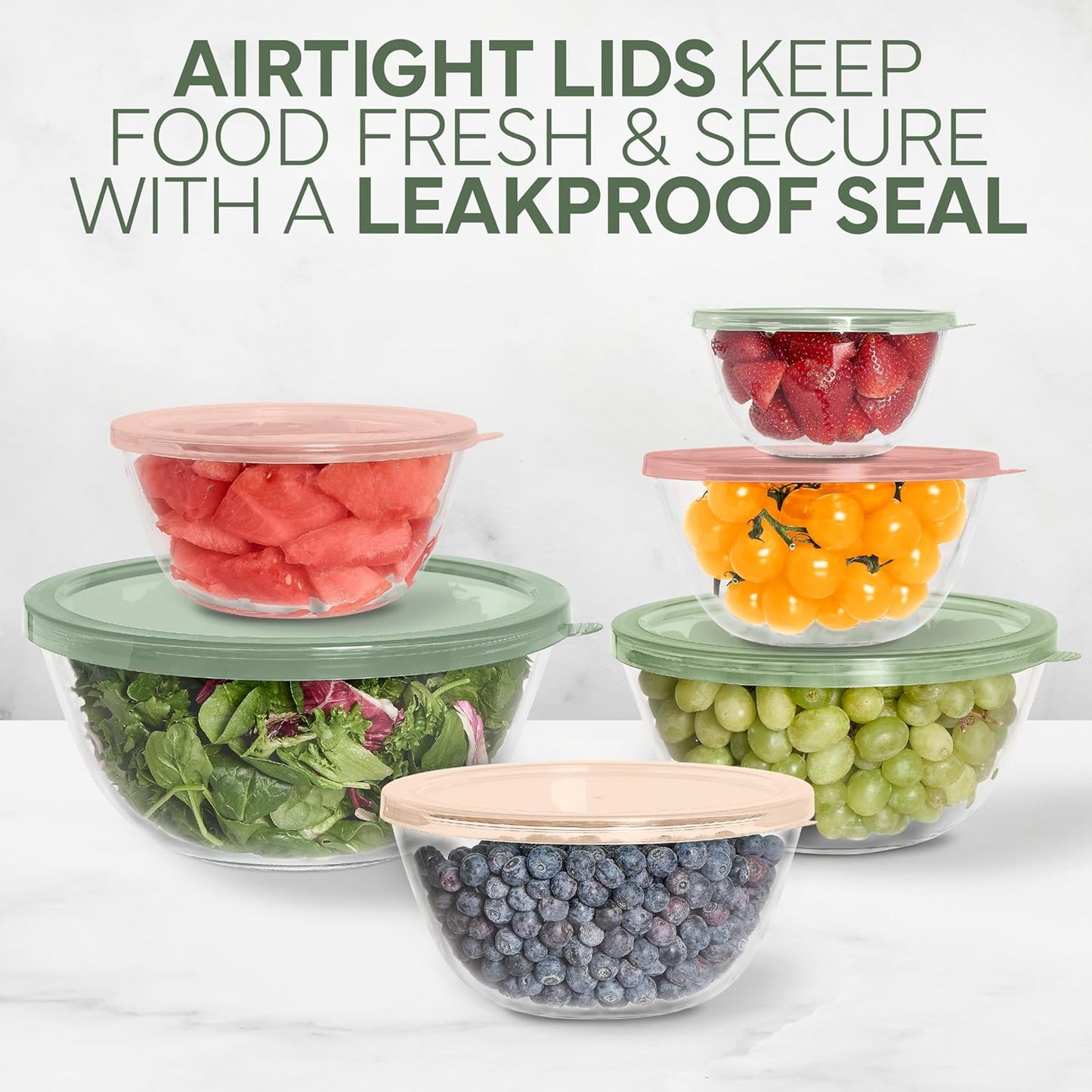 COOK WITH COLOR 12 Pc Glass Mixing Bowl Set with Lids – Borosilicate Glass Nesting Bowls for Cooking, Baking and Meal Prep, Multicolor