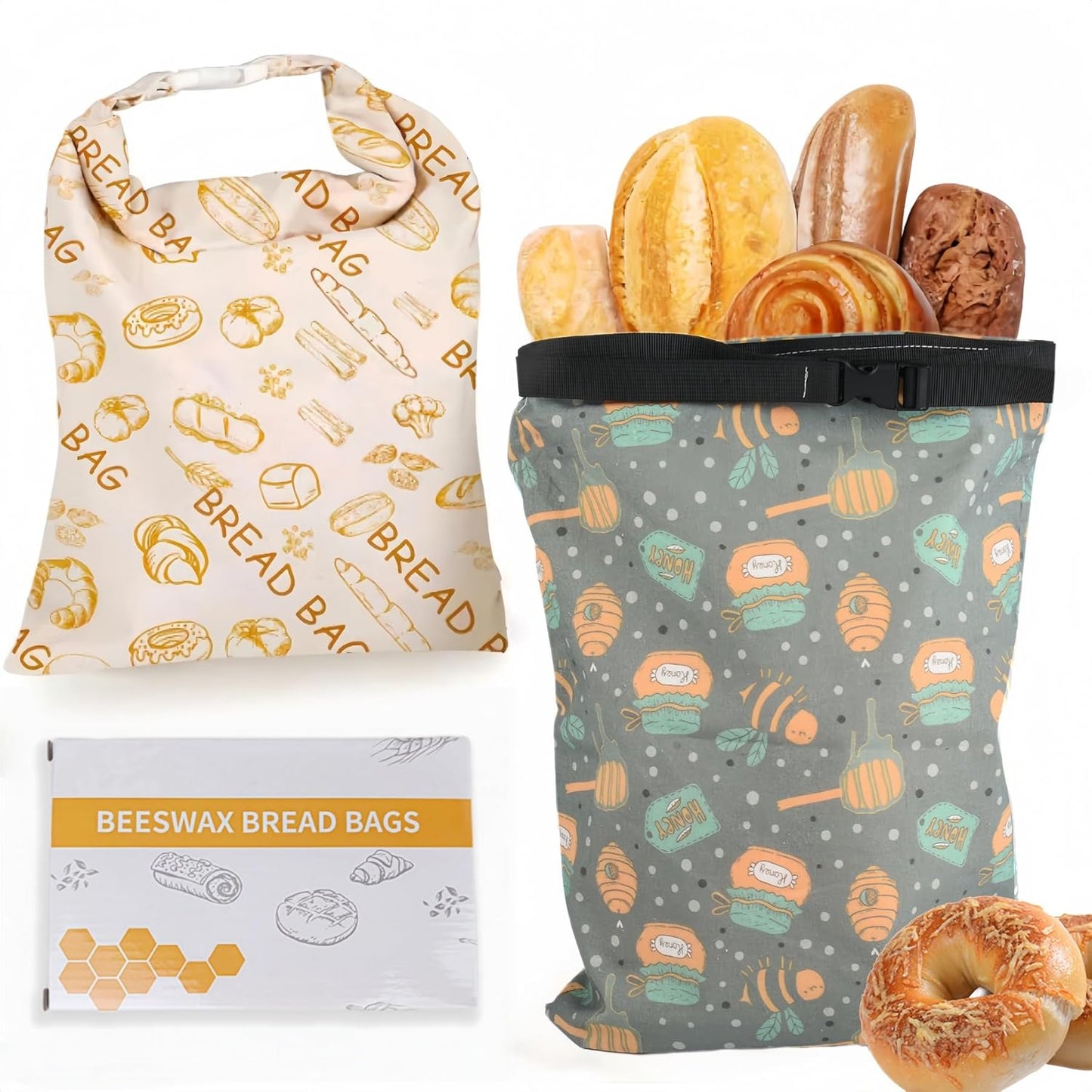 2 Pack XL Beeswax Bread Bags with Zipper Seal – Reusable Cotton Linen Waxed Bread Bags for Homemade Bread, Sourdough Storage, Eco-Friendly Bees Wax Bag Alternative to Plastic (2)