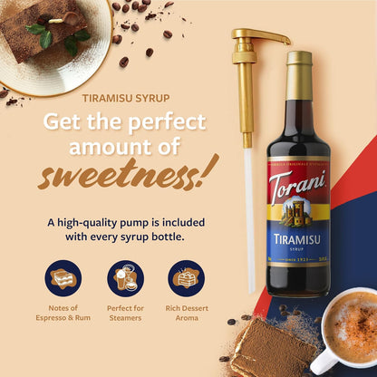 Torani Coffee Syrup, Tiramisu Flavoring for Drinks, Glass Bottle with Pump Included, 25.4 Fl Oz