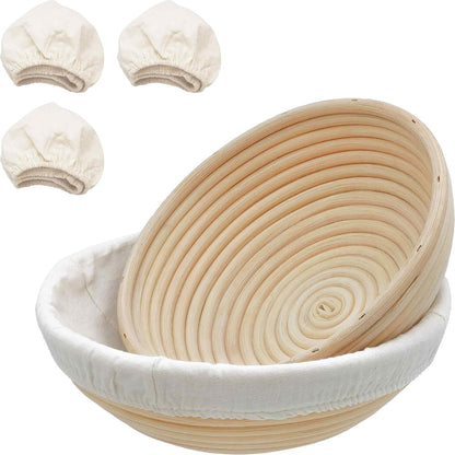 Banneton Bread Proofing Basket,9 Inch Round + 9.8 Inch Round Sourdough Proofing Baskets with Liner,Dough Proofing Bowls,Made of Natural rattan,for Sourdough Bread Baking Supplies