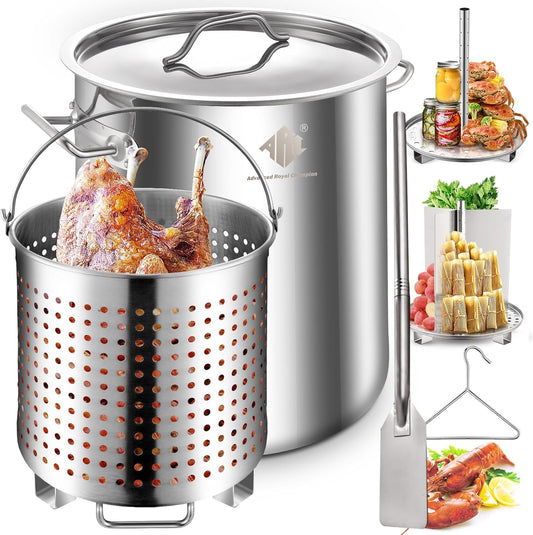 ARC 40quart Large Stainless Steel Stockpot with 36 inch Mixing Paddle for Seafood Boiler Crawfish Pot with Basket and Steam Rack, Stir Paddle for Large Batch Cooking Crab Lobster Shrimp, and Tamales