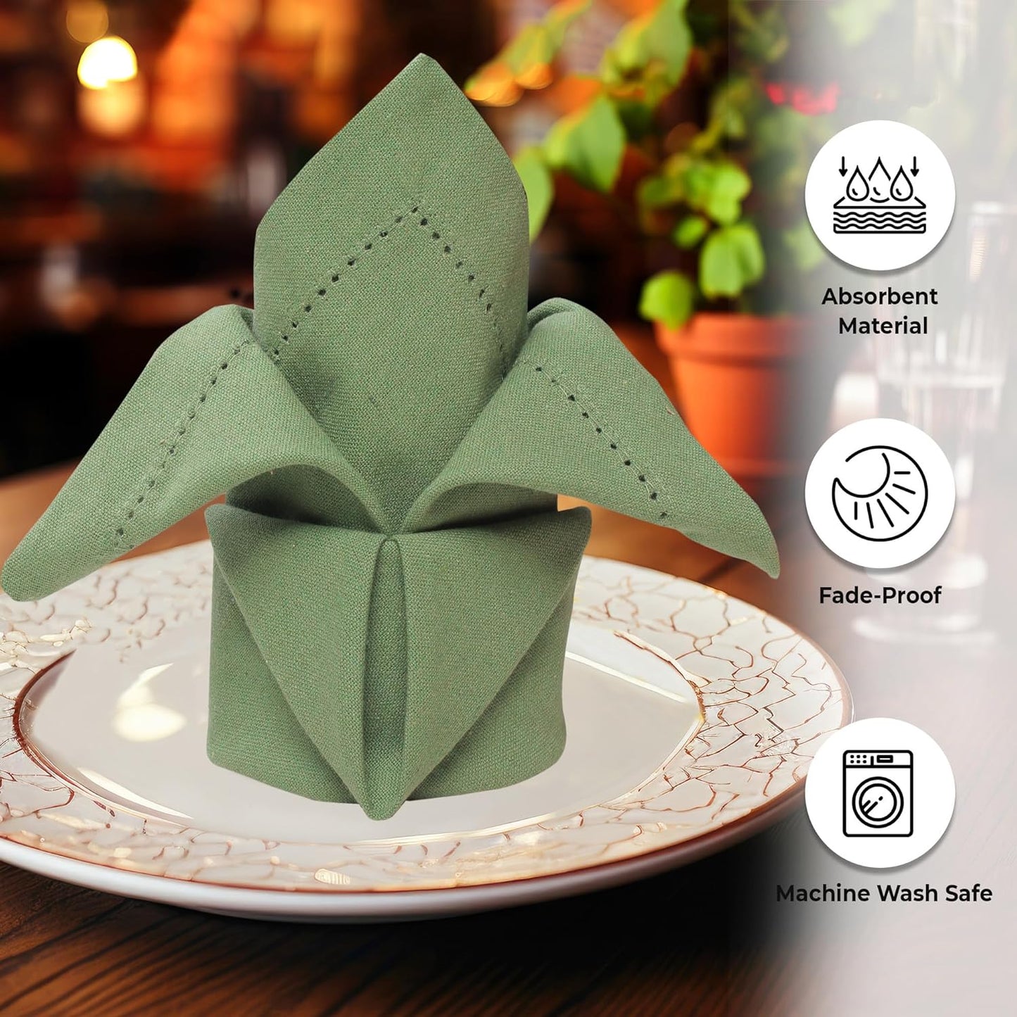 Urban Villa Cloth Napkins Sage Hemstitch Dinner Napkins Set of 12 20X20 100% Cotton Absorbent Washable Durable Reusable Cloth Napkins Ideal for Farmhouse Party Thanksgiving Harvest Fall Dinner Napkins