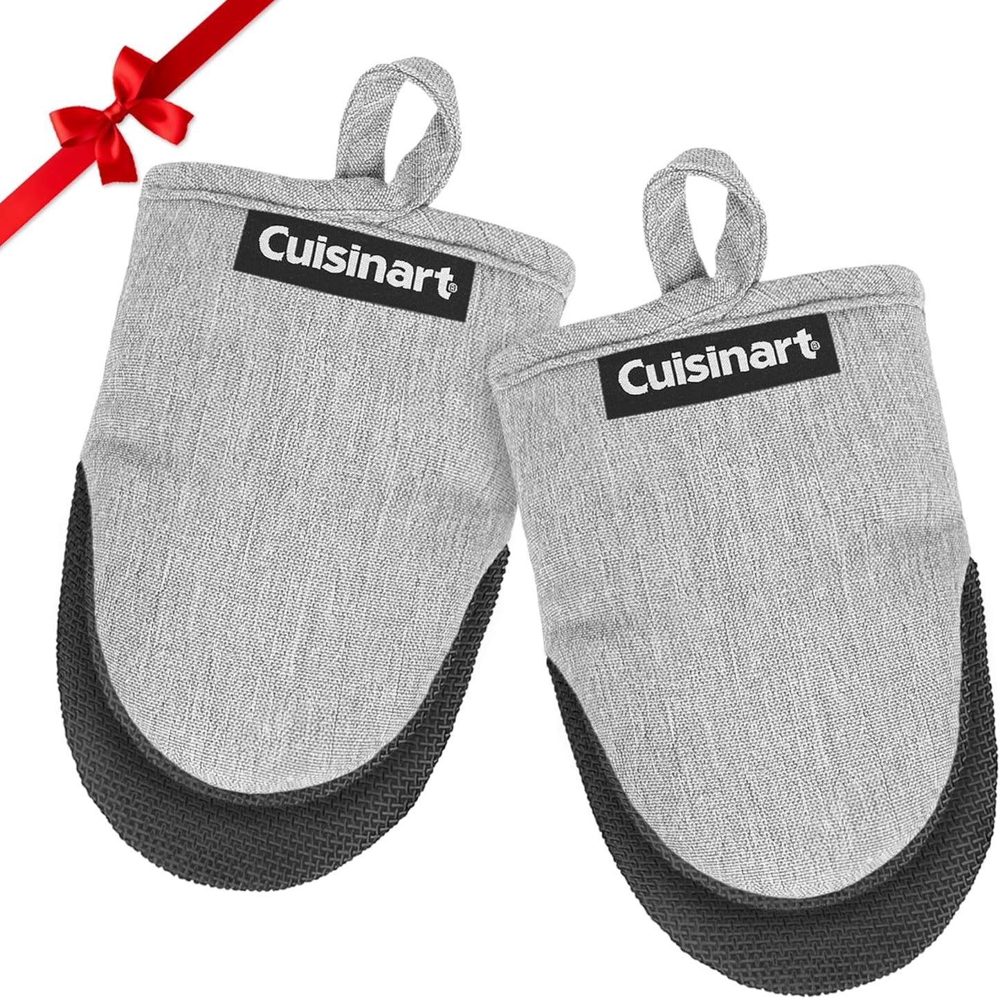Cuisinart Mini Oven Mitts – 5.5” x 7” Heat-Resistant Kitchen Mitts for Oven with Non-Slip Neoprene Palm, Cotton Filling, and Fabric Loop – Durable Oven Mitt Set for Cooking & Baking (Light Gray)