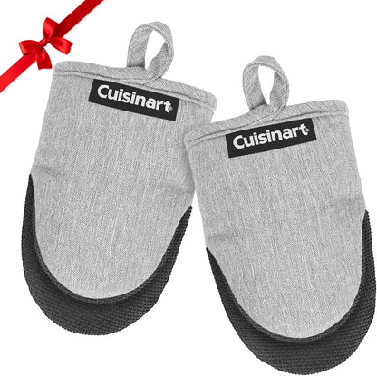 Cuisinart Mini Oven Mitts – 5.5” x 7” Heat-Resistant Kitchen Mitts for Oven with Non-Slip Neoprene Palm, Cotton Filling, and Fabric Loop – Durable Oven Mitt Set for Cooking & Baking (Light Gray)