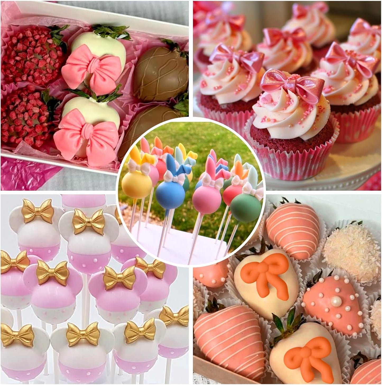 Bow Chocolate Silicone Molds, 4 Pack 96 Cavities Mini Bows Sugar Candy Molds Bowknot Cake Pop Mold DIY Cupcake Toppers Cake Decorating for Birthday Wedding Party