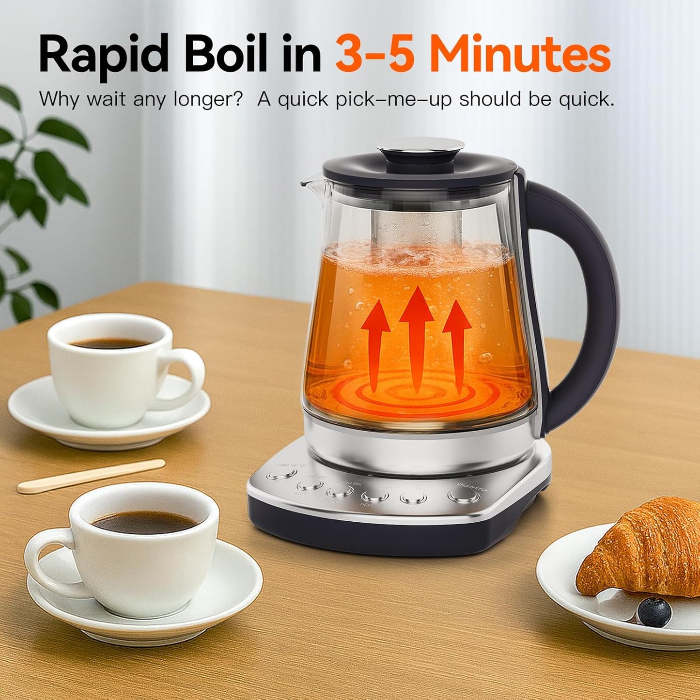 Electric Kettle With Infuser, 1.5L Electric Tea Kettle With Temperature Control, Glass Kettle & Hot Water Boiler,1200W Fast heating for Pour Over Coffee, Brew Tea, Easy to Clean G888B