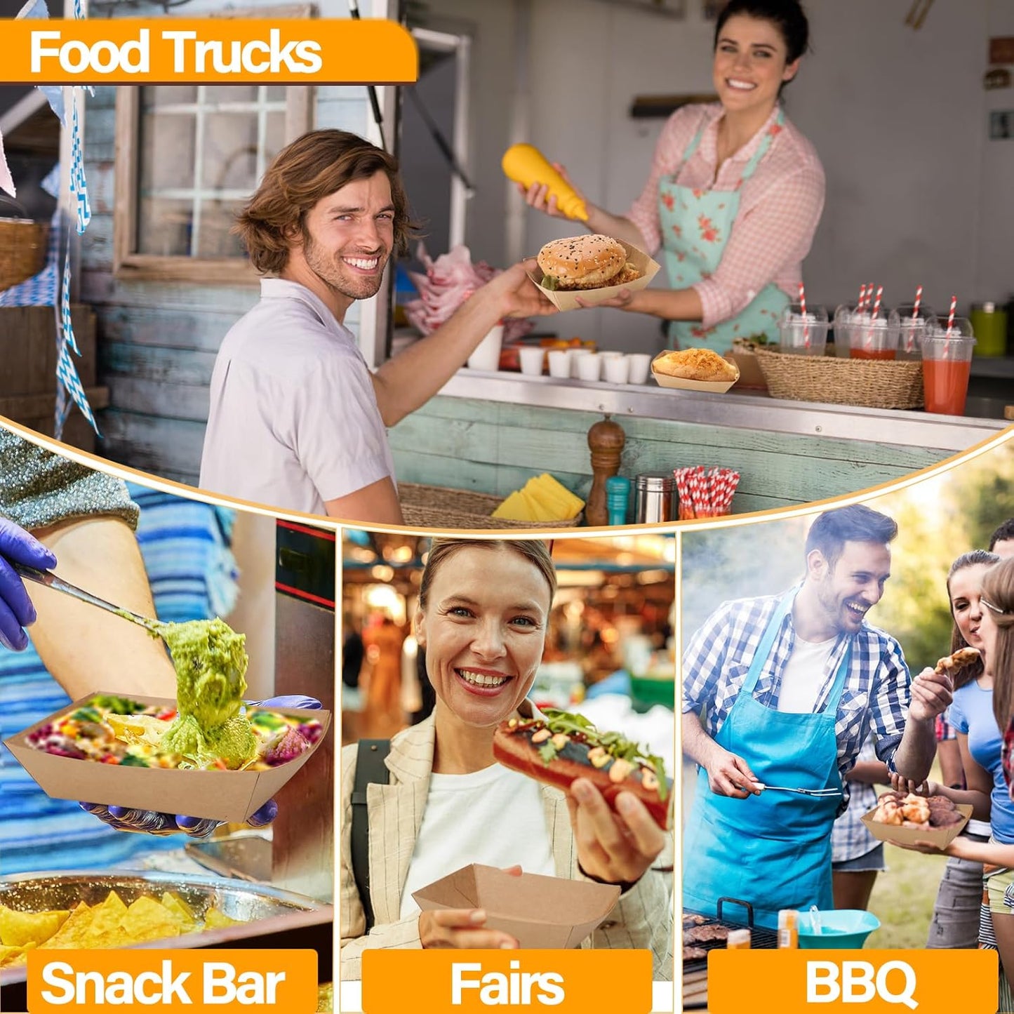 100 Pack 2lb Paper Food Boats, Kraft Paper Food Nacho Trays Disposable Take Out Food Serving Boats for Snack French Fries Tacos Hot Dog BBQ Popcorn Festivals Party Picnic Wedding (100)