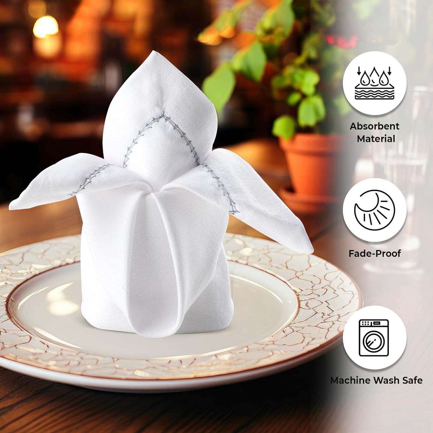Urban Villa Easter Cloth Napkins Hemstitch White Grey 100% Cotton Absorbent Dinner Napkins (Set of 6) 20x20 Inches Soft Durable Washable Reusable Ideal for Everyday Use Wedding Parties Cloth Napkins