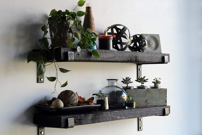 Urban Legacy Accent Shelves | Reclaimed Barn Plank | Set of 2 with Full Brackets (Coffee Bean 40" x 7" x 2")