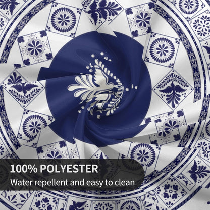 Mexican Round Tablecloth, Floral Bird Talavera Ceramic Tile Dia De Los Muertos Azulejo Mosaic Water Resisitant Table Cover for Dining Kitchen Living Room Home Party Holiday Decor 60 inch Round