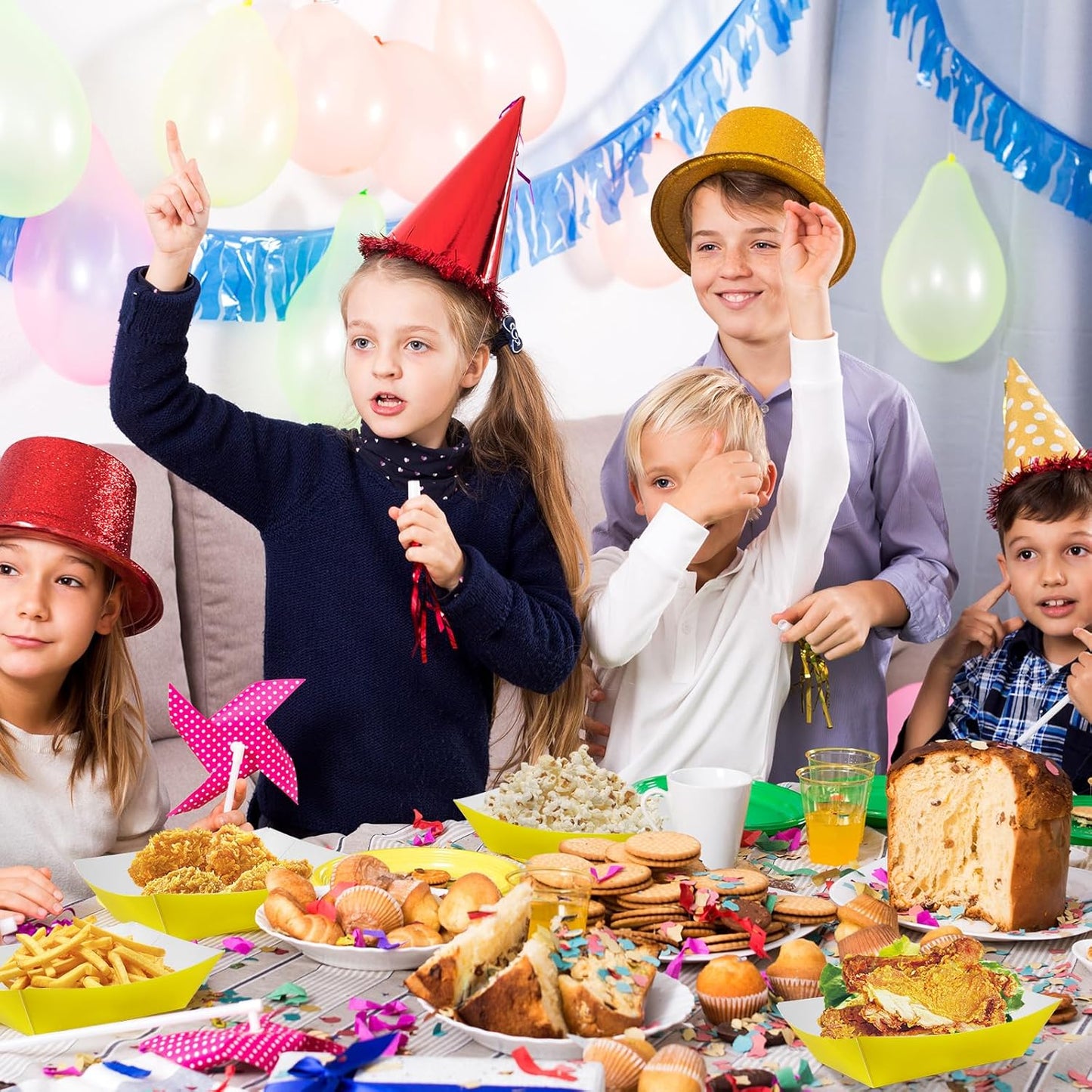 100 Pcs Yellow Paper Food Tray Sturdy Disposable Food Boats Nacho Plates Disposable Serving Snack Trays for Catering, Party Birthday Supplies, and Food Service (Yellow)