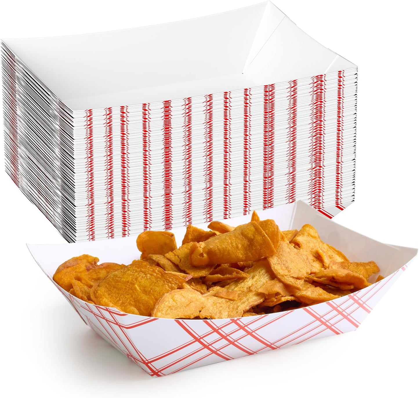 ECOLipak 100 Pack 3lb Paper Food Tray Red, Disposable Paper Boats, Food Holder Trays, Serving Boats for Taco Nacho Hot Dog Snack Fries Dessert Popcorn Sauce