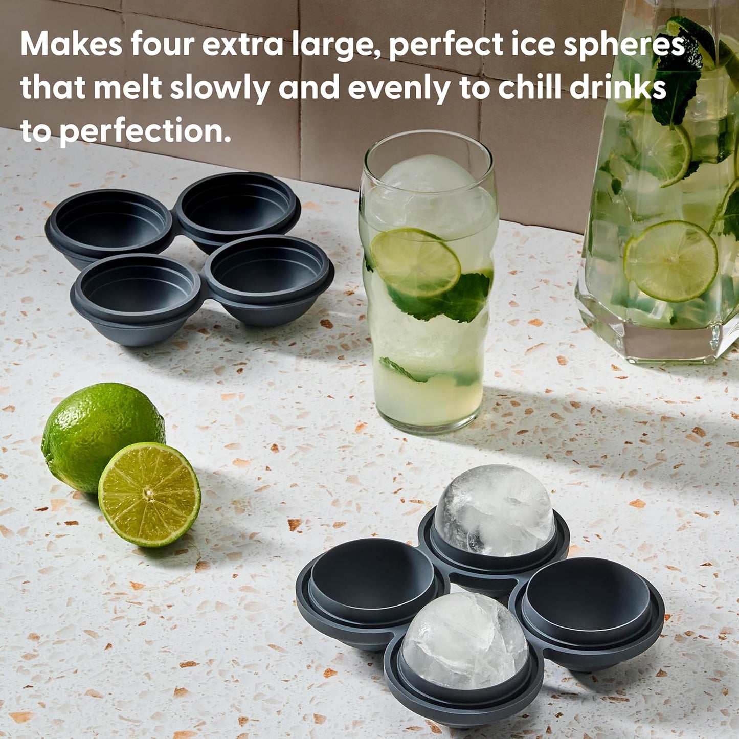 W&P Peak Silicone Sphere Ice Mold w/ Cover | Charcoal | Easy to Remove | Round Cocktail Whiskey Drink Ice Maker | Food Grade Premium Silicone | Dishwasher Safe, BPA Free