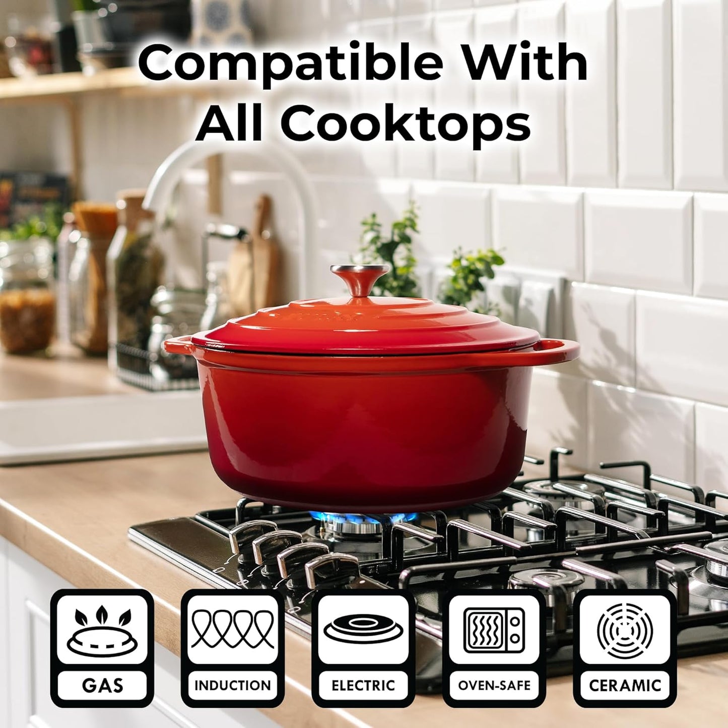 Zulay Kitchen 7.7 Quart Enameled Cast Iron Dutch Oven Pot with Lid – Premium Durability & Oven Safe up to 500°F – Heavy Duty Cookware Perfect for Bread Baking, Stews, Braising & Roasting – Orange